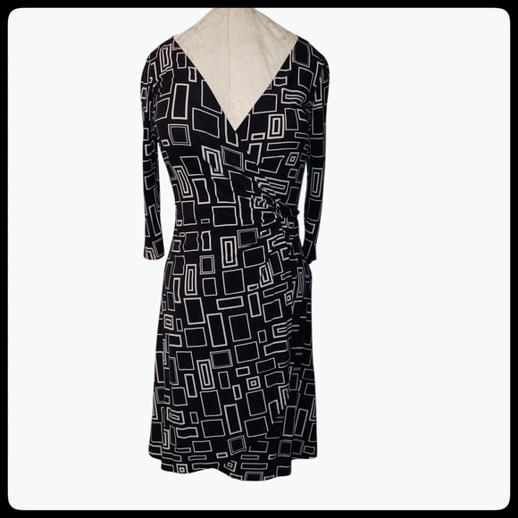 London Times Dresses & Skirts - London Times Black and White Geometric Wrap Dress